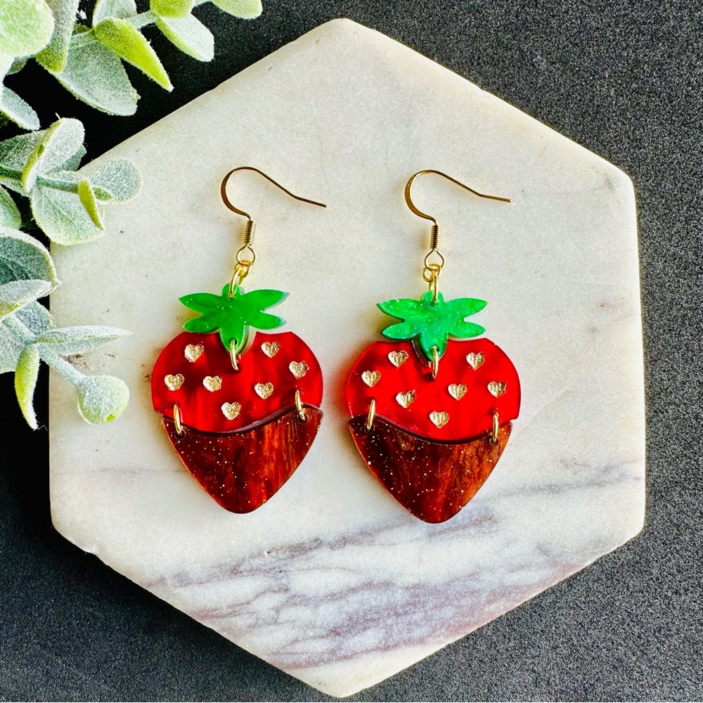 Strawberry Chocolate earrings Valentines Day gift jewelry